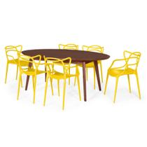 Conjunto Mesa de Jantar Oval Vértice Nozes 190cm com 6 Cadeiras Allegra - Amarelo - Madebal