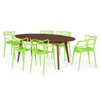 Conjunto Mesa de Jantar Oval Vértice Nozes 190cm com 6 Cadeiras Allegra - Verde