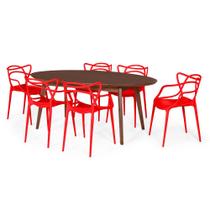 Conjunto Mesa de Jantar Oval Vértice Nozes 190cm com 6 Cadeiras Allegra - Vermelho