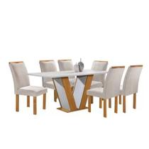 Conjunto Mesa de Jantar Qatar 160x80 Tampo de Vidro Dakota Plus com 6 Cadeiras Londres Cel Móveis - TEC 169