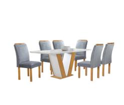 Conjunto Mesa de Jantar Qatar 160x80 Tampo de Vidro Dakota Plus com 6 Cadeiras Londres Cel Móveis - TEC 171