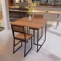 Conjunto Mesa de Jantar Quadrada 2 Cadeiras Imbuia Riviera Industrial Preto