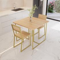 Conjunto Mesa de Jantar Quadrada 2 Cadeiras Pinus Riviera Industrial Dourado