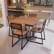 Conjunto Mesa de Jantar Quadrada 4 Cadeiras Imbuia Riviera Industrial Preto