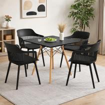 Conjunto Mesa de Jantar Quadrada 90cm com 4 Cadeiras Marcela Design Moderno e Sofisticado, Preto Conjunto Mesa de Jantar Quadrada 90cm com 4 Cadeiras Marcela Design Moderno e Sofisticado, Preto
