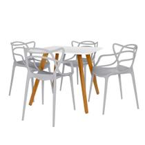 Conjunto Mesa de Jantar Quadrada Ágata 90x90cm Branca com 4 Cadeiras Allegra - Cinza