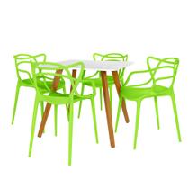 Conjunto Mesa de Jantar Quadrada Ágata 90x90cm Branca com 4 Cadeiras Allegra - Verde