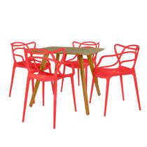 Conjunto Mesa de Jantar Quadrada Ágata 90x90cm Natural com 4 Cadeiras Allegra - Vermelho