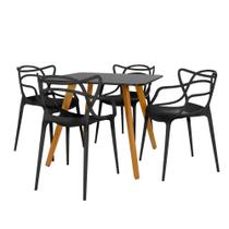 Conjunto Mesa de Jantar Quadrada Ágata 90x90cm Preta com 4 Cadeiras Allegra - Preto - Magazine Decor