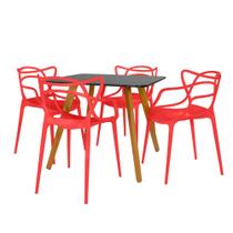 Conjunto Mesa de Jantar Quadrada Ágata 90x90cm Preta com 4 Cadeiras Allegra - Vermelho