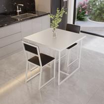 Conjunto Mesa de Jantar Quadrada Branca 2 Cadeiras Estofado Riviera Industrial Branco