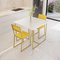 Conjunto Mesa de Jantar Quadrada Branca 2 Cadeiras Estofado Riviera Industrial Dourado