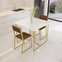 Conjunto Mesa de Jantar Quadrada Branca 2 Cadeiras Estofado Riviera Industrial Dourado