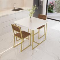 Conjunto Mesa de Jantar Quadrada Branca 2 Cadeiras Imbuia Riviera Industrial Dourado