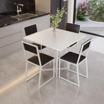 Conjunto Mesa de Jantar Quadrada Branca 4 Cadeiras Estofado Riviera Industrial Branco Conjunto Mesa de Jantar Quadrada Branca 4 Cadeiras Estofado Riviera Industrial Branco