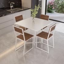 Conjunto Mesa de Jantar Quadrada Branca 4 Cadeiras Imbuia Riviera Industrial Branco