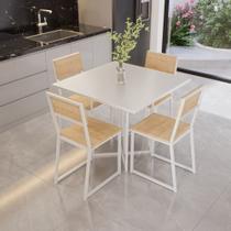 Conjunto Mesa de Jantar Quadrada Branca 4 Cadeiras Pinus Riviera Industrial Branco Conjunto Mesa de Jantar Quadrada Branca 4 Cadeiras Pinus Riviera Industrial Branco