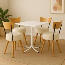 Conjunto Mesa de Jantar Quadrada Branca Com 4 Cadeiras Estofada Off-White Encosto Madeira Urban Conjunto Mesa de Jantar Quadrada Branca Com 4 Cadeiras Estofada Off-White Encosto Madeira Urban