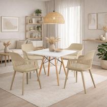 Conjunto Mesa De Jantar Quadrada Branco 90cm Com 4 Cadeiras Marcela Design Moderno E Sofisticado, Nude Conjunto Mesa De Jantar Quadrada Branco 90cm Com 4 Cadeiras Marcela Design Moderno E Sofisticado, Nude