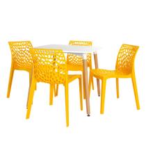 Conjunto Mesa de Jantar Quadrada Eiffel 80x80cm Branca com 4 Cadeiras Gruvyer - Amarelo