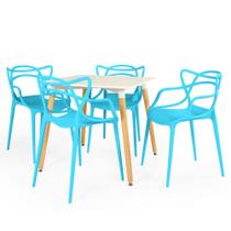 Conjunto Mesa de Jantar Quadrada Eiffel Branca 80x80cm com 4 Cadeiras Allegra - Azul