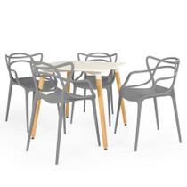 Conjunto Mesa de Jantar Quadrada Eiffel Branca 80x80cm com 4 Cadeiras Allegra - Cinza Escuro