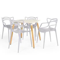 Conjunto Mesa de Jantar Quadrada Eiffel Branca 80x80cm com 4 Cadeiras Allegra - Cinza - Magazine Decor