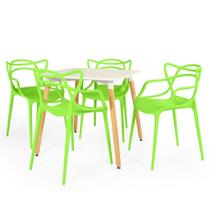 Conjunto Mesa de Jantar Quadrada Eiffel Branca 80x80cm com 4 Cadeiras Allegra - Verde
