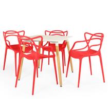 Conjunto Mesa de Jantar Quadrada Eiffel Branca 80x80cm com 4 Cadeiras Allegra - Vermelho