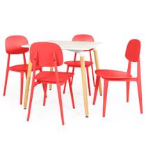 Conjunto Mesa de Jantar Quadrada Eiffel Branca 80x80cm com 4 Cadeiras Itália - Vermelho