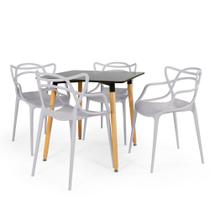 Conjunto Mesa de Jantar Quadrada Eiffel Preta 80x80cm com 4 Cadeiras Allegra - Cinza