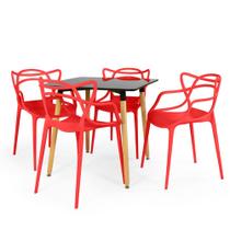 Conjunto Mesa de Jantar Quadrada Eiffel Preta 80x80cm com 4 Cadeiras Allegra - Vermelho