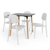 Conjunto Mesa de Jantar Quadrada Eiffel Preta 80x80cm com 4 Cadeiras Itália - Branco