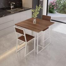 Conjunto Mesa de Jantar Quadrada Imbuia 2 Cadeiras Estofado Riviera Industrial Branco