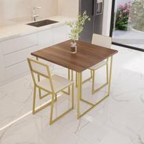 Conjunto Mesa de Jantar Quadrada Imbuia 2 Cadeiras Estofado Riviera Industrial Dourado Conjunto Mesa de Jantar Quadrada Imbuia 2 Cadeiras Estofado Riviera Industrial Dourado