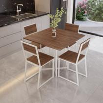 Conjunto Mesa de Jantar Quadrada Imbuia 4 Cadeiras Estofado Riviera Industrial Branco