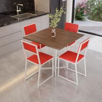 Conjunto Mesa de Jantar Quadrada Imbuia 4 Cadeiras Estofado Riviera Industrial Branco