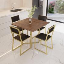 Conjunto Mesa de Jantar Quadrada Imbuia 4 Cadeiras Estofado Riviera Industrial Dourado