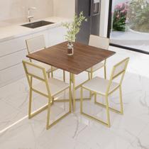 Conjunto Mesa de Jantar Quadrada Imbuia 4 Cadeiras Estofado Riviera Industrial Dourado Conjunto Mesa de Jantar Quadrada Imbuia 4 Cadeiras Estofado Riviera Industrial Dourado