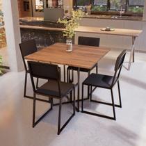 Conjunto Mesa de Jantar Quadrada Imbuia 4 Cadeiras Estofado Riviera Industrial Preto