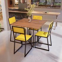 Conjunto Mesa de Jantar Quadrada Imbuia 4 Cadeiras Estofado Riviera Industrial Preto