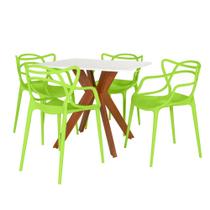 Conjunto Mesa de Jantar Quadrada Isa 90x90cm Branca com 4 Cadeiras Allegra - Verde - Magazine Decor