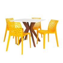 Conjunto Mesa de Jantar Quadrada Isa 90x90cm Branca com 4 Cadeiras Gruvyer - Amarelo - Magazine Decor