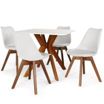 Conjunto Mesa de Jantar Quadrada Isa 90x90cm Branca com 4 Cadeiras Leda Vértice - Branco