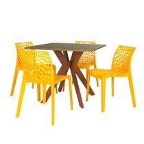 Conjunto Mesa de Jantar Quadrada Isa 90x90cm Natural com 4 Cadeiras Gruvyer - Amarelo