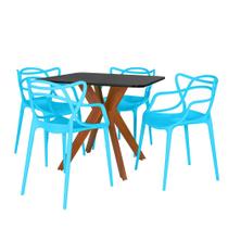 Conjunto Mesa de Jantar Quadrada Isa 90x90cm Preta com 4 Cadeiras Allegra - Azul