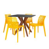 Conjunto Mesa de Jantar Quadrada Isa 90x90cm Preta com 4 Cadeiras Gruvyer - Amarelo - Magazine Decor