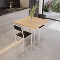 Conjunto Mesa de Jantar Quadrada Pinus 2 Cadeiras Estofado Riviera Industrial Branco - Don Castro Decor
