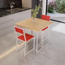 Conjunto Mesa de Jantar Quadrada Pinus 2 Cadeiras Estofado Riviera Industrial Branco