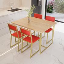 Conjunto Mesa de Jantar Quadrada Pinus 4 Cadeiras Estofado Riviera Industrial Dourado - Don Castro Decor